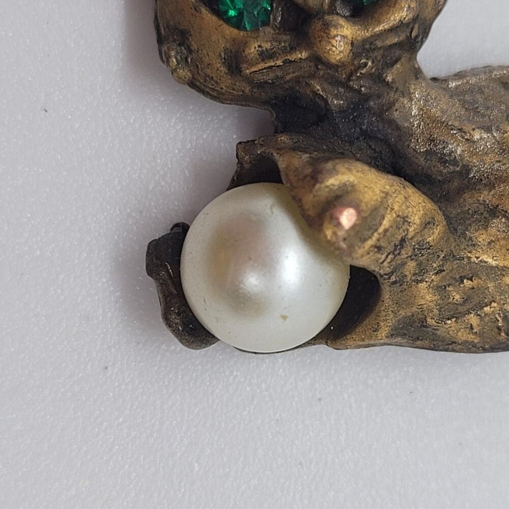 Vintage Whimsical Cat Pearl Rhinestone Pendant Necklace - Picture 5 of 12